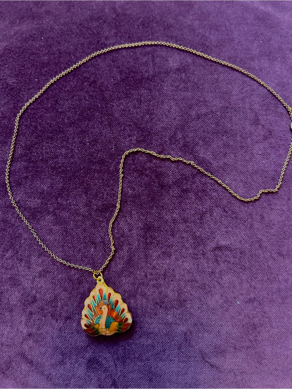 Cloisonné enamel peacock necklace